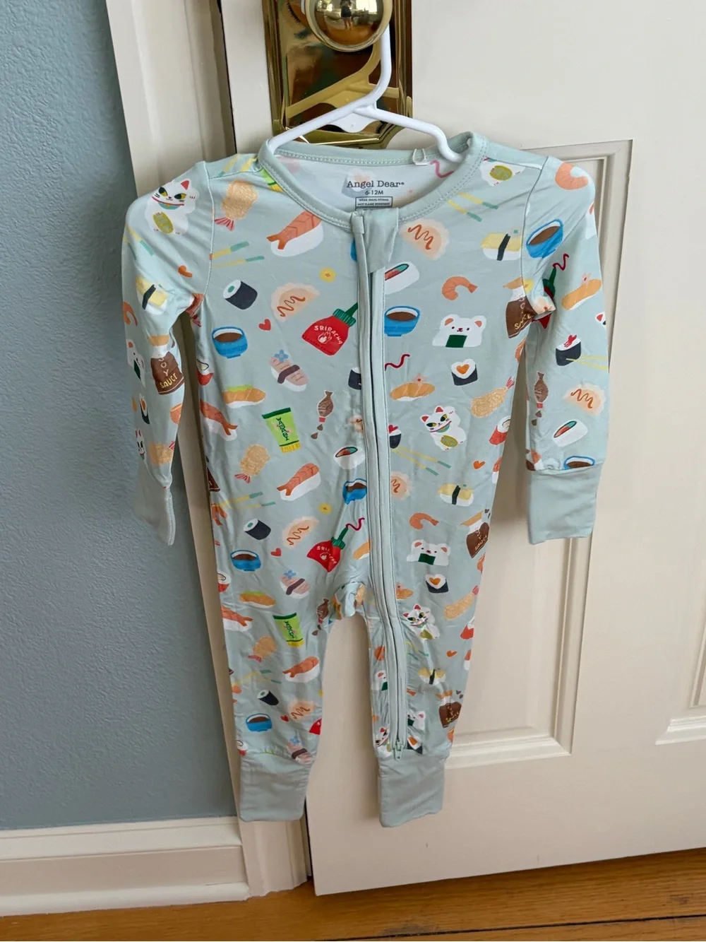 NWT Angel Dear Bamboo Sushi Print Zip One-Piece Convertible Foot Pajama 6-12M